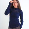 MAGLIA A COSTE CON COLLO ALTO E TRASPARENZE - Blue, TU