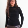 MAGLIA A COSTE CON COLLO ALTO E TRASPARENZE - Black, TU