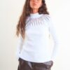 MAGLIA A COSTE CON COLLO ALTO E TRASPARENZE - Cream, TU