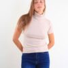 MAGLIA A MANICHE CORTE CON COLLO ALTO - Beige, TU