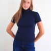 MAGLIA A MANICHE CORTE CON COLLO ALTO - Blu, TU