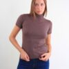 MAGLIA A MANICHE CORTE CON COLLO ALTO - Taupe, TU