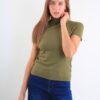 MAGLIA A MANICHE CORTE CON COLLO ALTO - Verde olive, TU