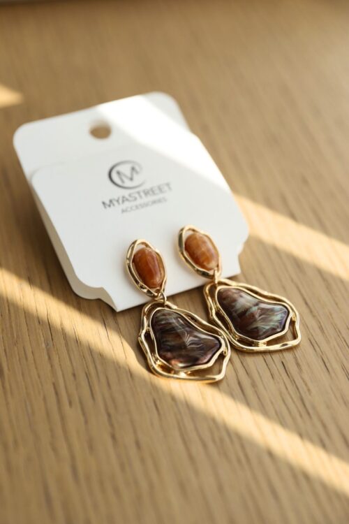 ORECCHINI PENDENTI CON PIETRA E CORNICE DORATA