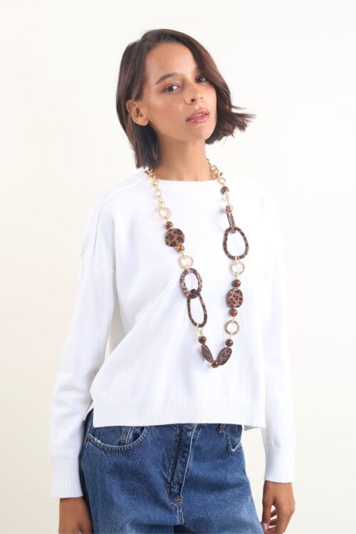 COLLANA LUNGA CON DETTAGLI ANIMALIER E ANELLI DORATI