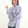 CAMICIA A RIGHE CON FIOCCO - Grigio, XL