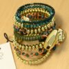 BRACCIALE ELASTICO MULTIFILO CON DETTAGLI ORO - Verde, TU