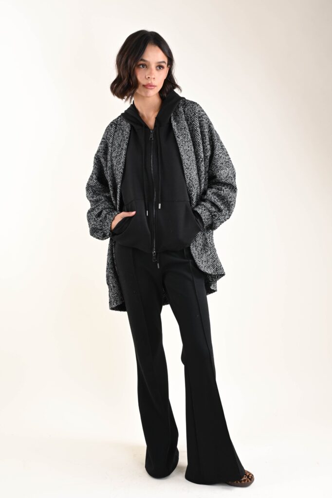 CARDIGAN IN TESSUTO A SPINA DI PESCE 