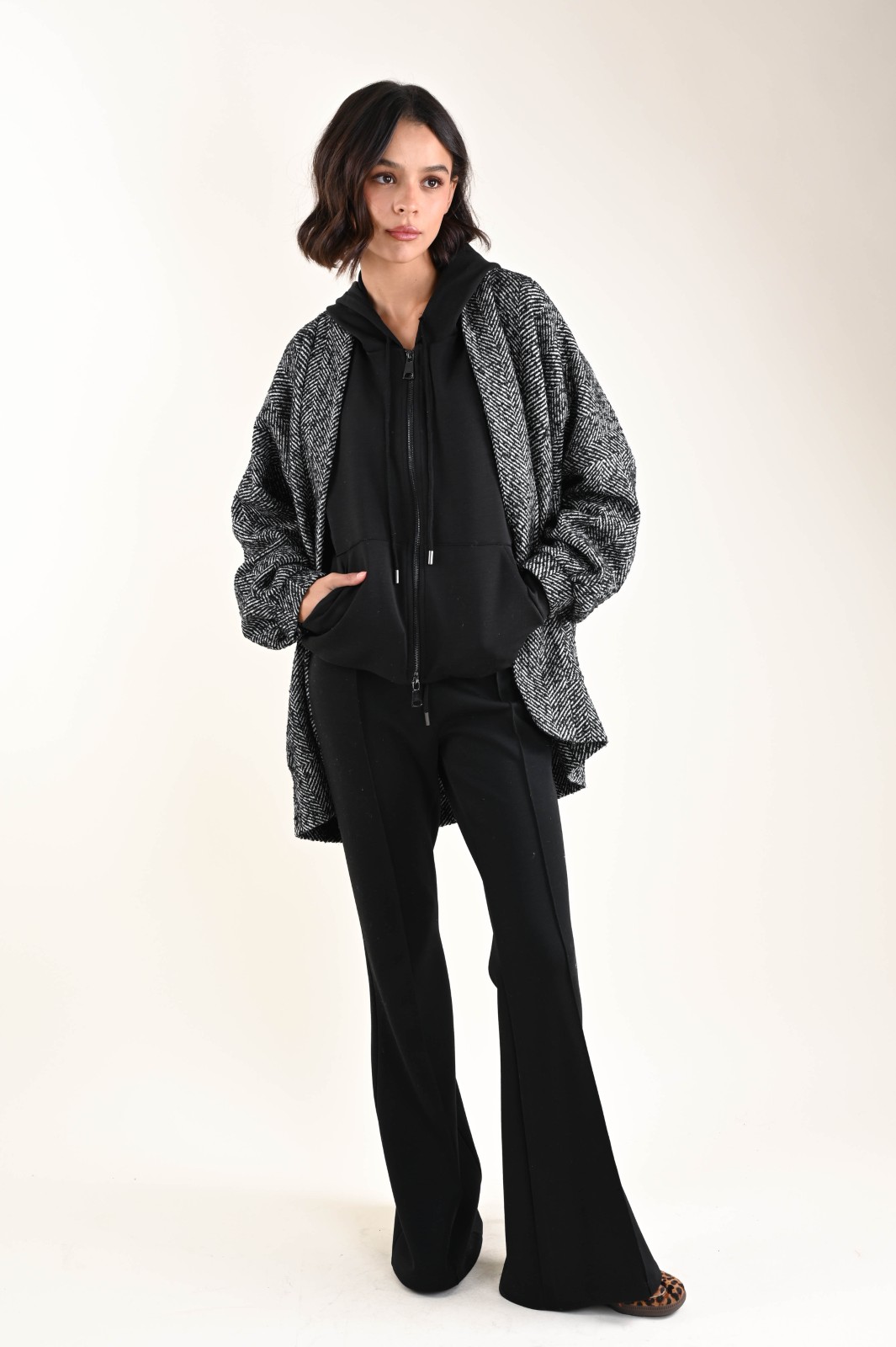 CARDIGAN IN TESSUTO A SPINA DI PESCE