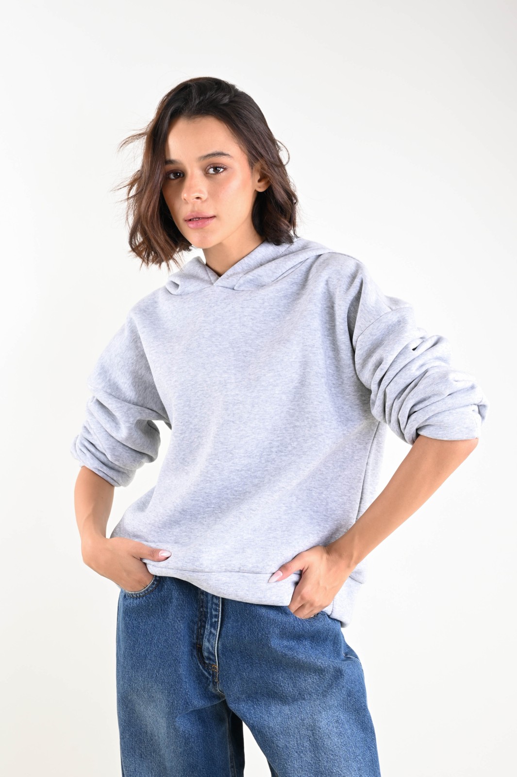 DSC_2042 FELPA CON CAPPUCCIO - Γκρί, TU