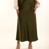 GONNA MIDI SATIN - Verde olive, TU