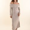 ABITO IN MAGLIA CON SCOLLO ALLA BARDOT - Beige, TU