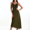 ABITO SATINATO CON PIZZO - Verde olive, TU