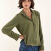 CAMICIA CON BOTTONI IN TESSUTO FLUIDO - Verde, L