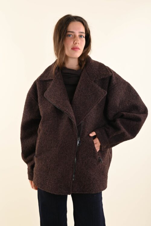 GIACCA OVERSIZE IN LANA COTTA CON ZIP E COLLO REVERS