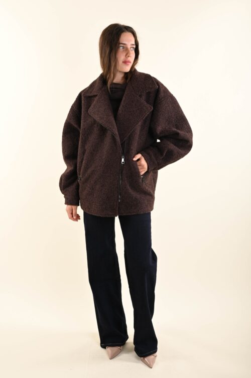 Alternative view of GIACCA OVERSIZE IN LANA COTTA CON ZIP E COLLO REVERS