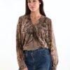 BLUSA STAMPATA CON SCOLLO A V - Verde olive, M