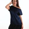 BLUSA SATIN CON SPALLA SCESA - Blu, TU