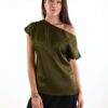 BLUSA SATIN CON SPALLA SCESA - Verde olive, TU
