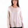 MAGLIA A MANICHE LUNGHE CON SCOLLO ROTONDO EFFETTO SATINATO - Beige, L