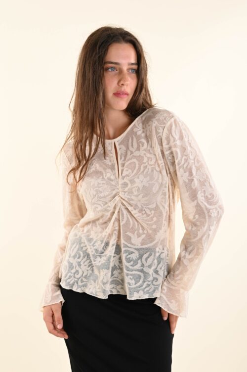 BLUSA IN PIZZO CON ARRICCIATURA FRONTALE