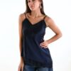 TOP SATINATO CON PIZZO E SPALLINE SOTTILI - Blue, TU
