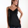 TOP SATINATO CON PIZZO E SPALLINE SOTTILI - Black, TU