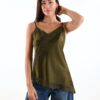 TOP SATINATO CON PIZZO E SPALLINE SOTTILI - Verde olive, TU