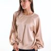 BLUSA SATIN CON MANICHE A PALLONCINO - Cipria, TU