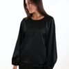 BLUSA SATIN CON MANICHE A PALLONCINO - Nero, TU