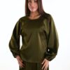 BLUSA SATIN CON MANICHE A PALLONCINO - Verde olive, TU