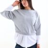 FELPA OVER CON INSERTO CAMICIA - Grigio, TU