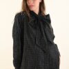 CAMICIA A QUADRI CON FIOCCO E APPLICAZIONI GIOIELLO - Nero, M