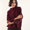 MAGLIA CON MANICHE DECORATE DA PAILLETTES - Bordeaux, TU