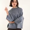 MAGLIA CON MANICHE DECORATE DA PAILLETTES - Grigio, TU