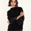 MAGLIA CON MANICHE DECORATE DA PAILLETTES - Nero, TU