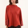 MAGLIA CON MANICHE DECORATE DA PAILLETTES - Ruggine, TU