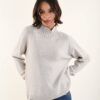 MAGLIONE CON COLLO LAVORATO A COSTE - Beige, TU