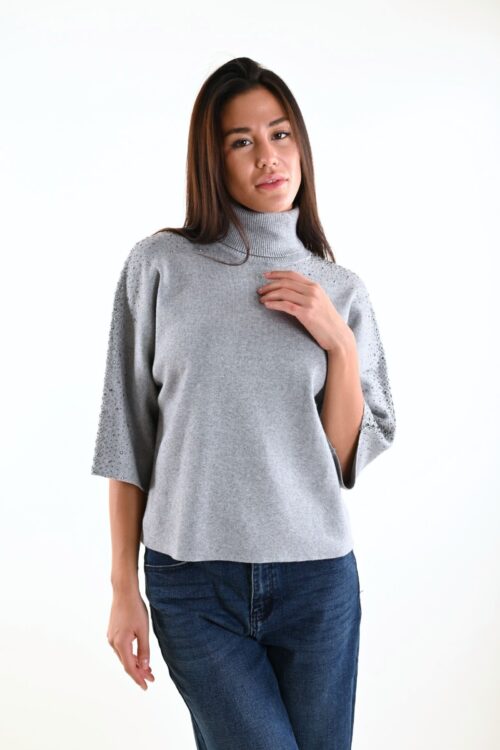 MAGLIONCINO CON STRASS E COLLO ALTO