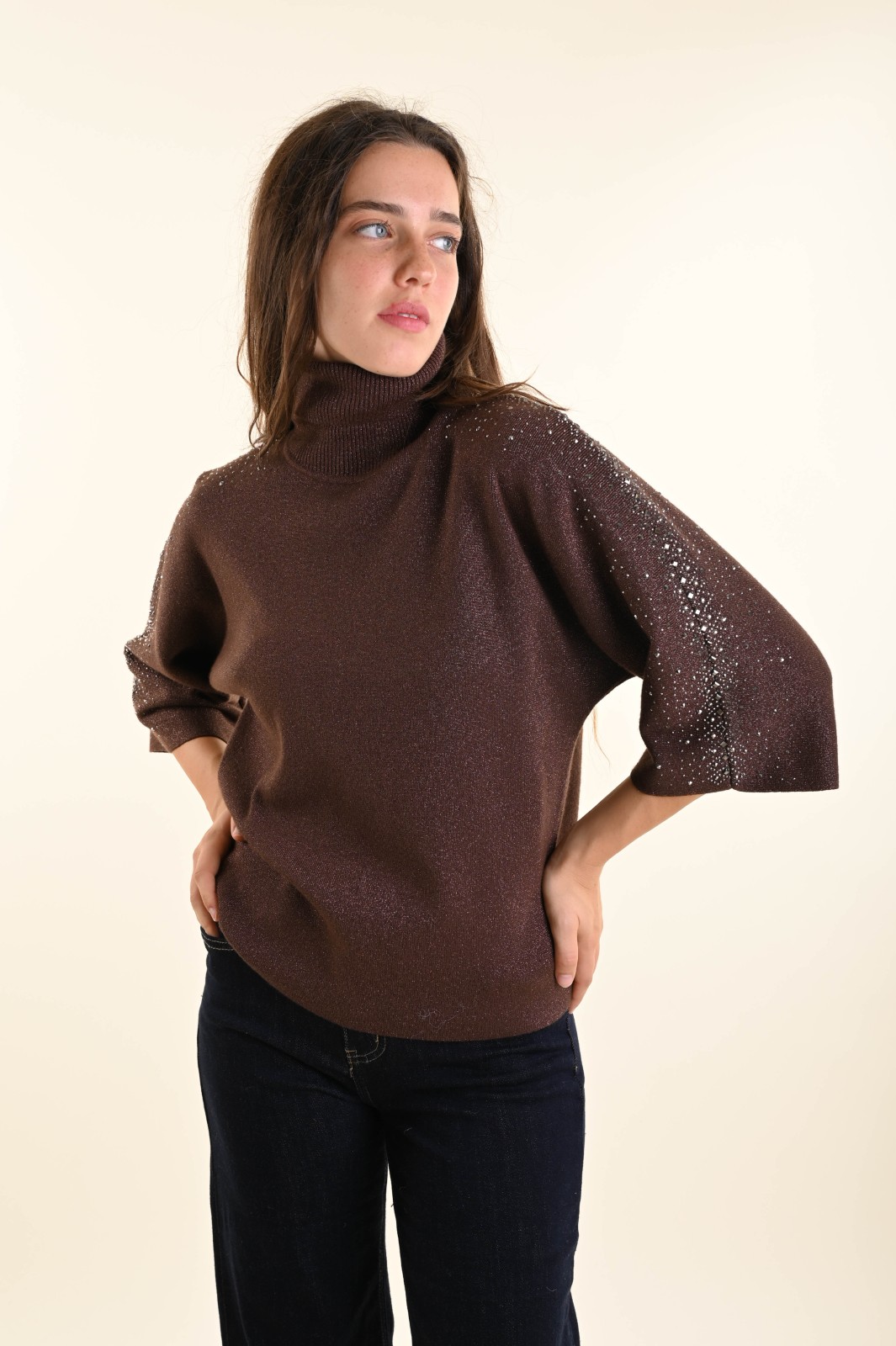 M9339-90_MORO MAGLIONCINO CON STRASS E COLLO ALTO - Moor, TU