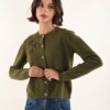 CARDIGAN CON RICAMO FLOREALE - Verde olive, TU