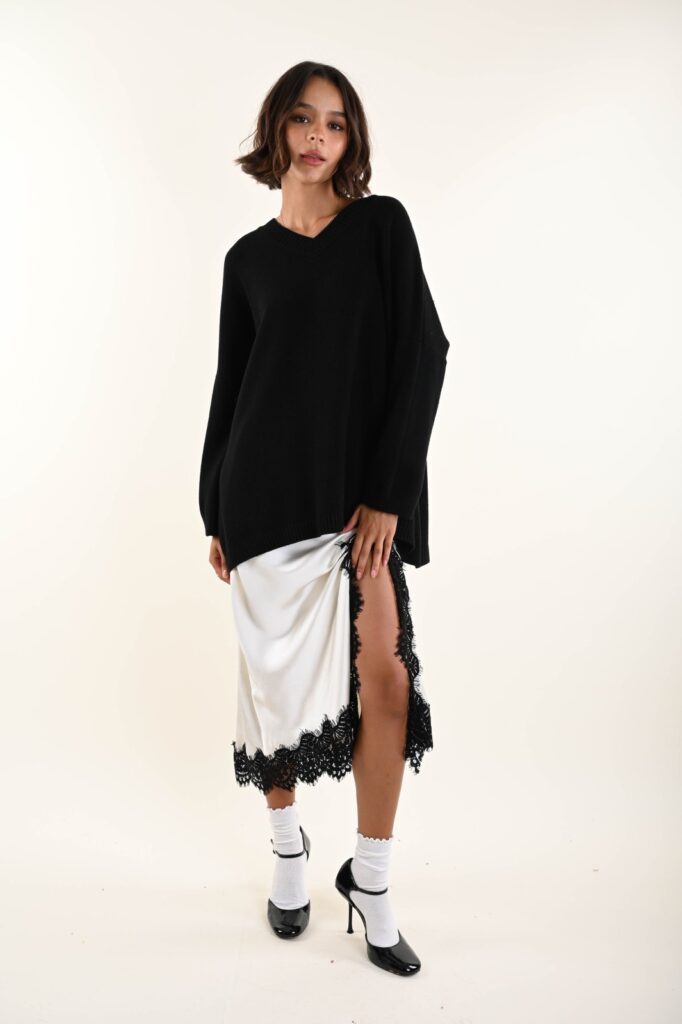 GONNA MIDI CON INSERTO IN PIZZO 