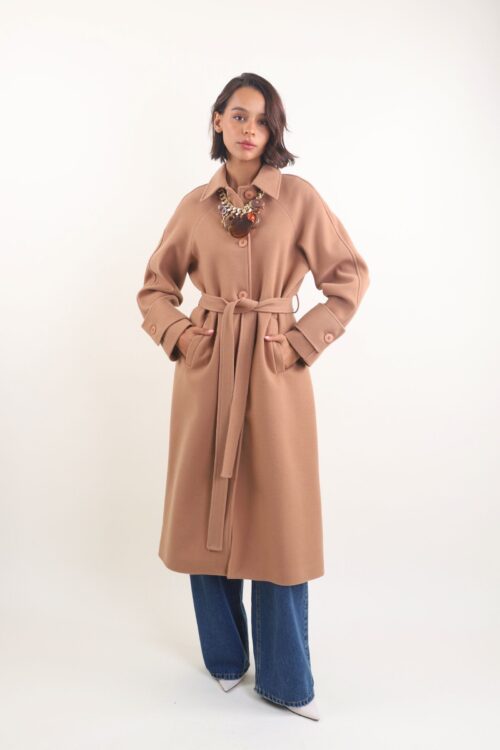 CAPPOTTO CON COLLETTO E CINTURA IN MISTO LANA