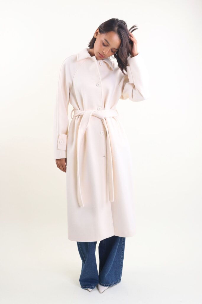 CAPPOTTO CON COLLETTO E CINTURA IN MISTO LANA - Μαλλί, S 