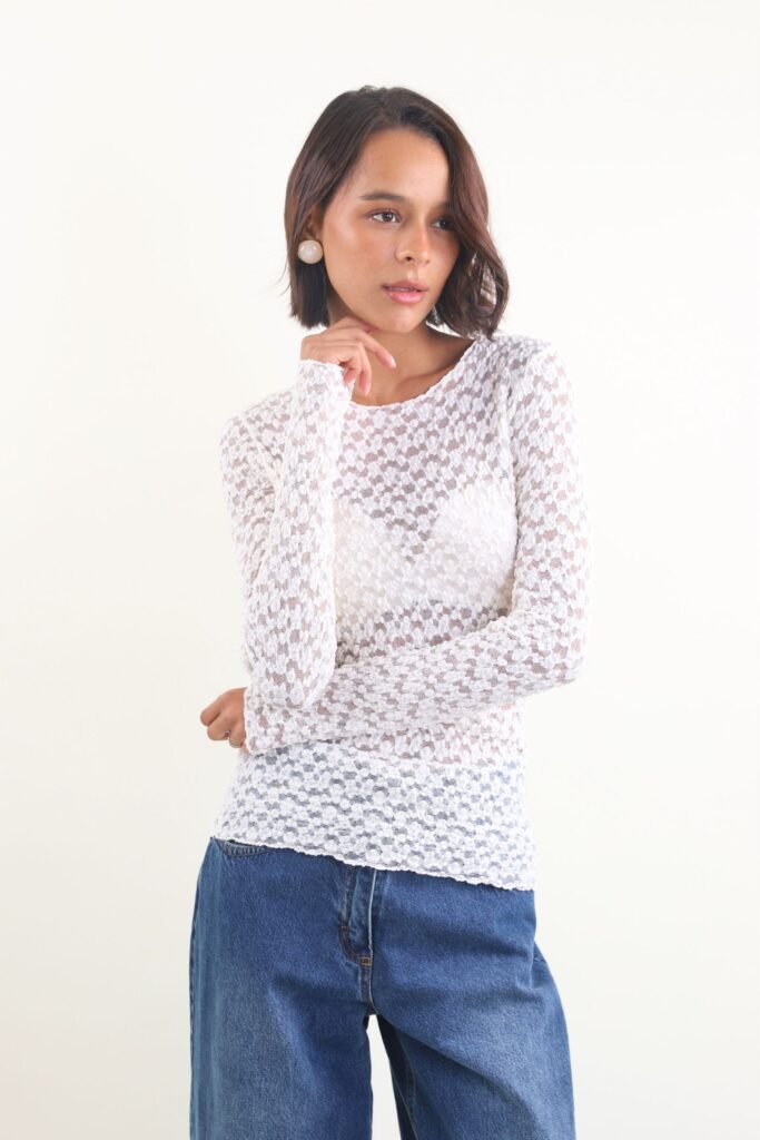 MAGLIA A MANICHE LUNGHE IN PIZZO - Burro, TU 