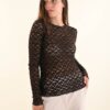 MAGLIA A MANICHE LUNGHE IN PIZZO - Dark Brown, TU