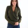 MAGLIONE CON SCOLLO INCROCIATO - Verde khaki, TU