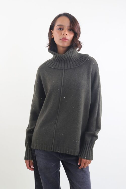 Alternative view of MAGLIONE CON COLLO ALTO A COSTE CON MICRO PAILLETTES
