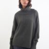 MAGLIONE CON COLLO ALTO A COSTE CON MICRO PAILLETTES - Verde khaki, TU