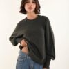 MAGLIA MANICHE LUNGHE A PALLONCINO CON PAILLETTES - Verde khaki, TU